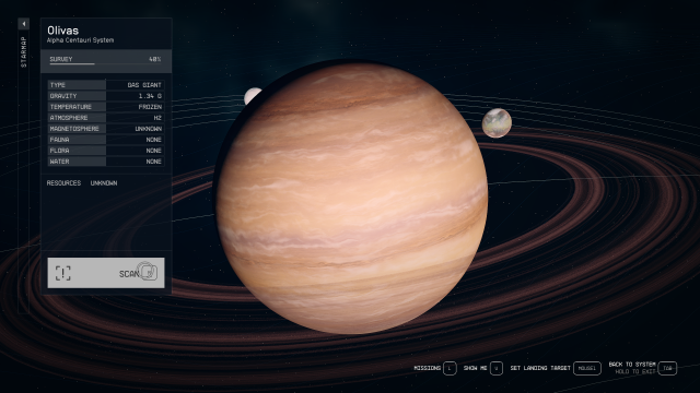 Planetary scan view of Olivas in Starfield.