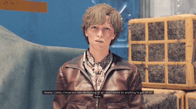 Amelia Earhart expressing her desire to join the player's crew in Starfield