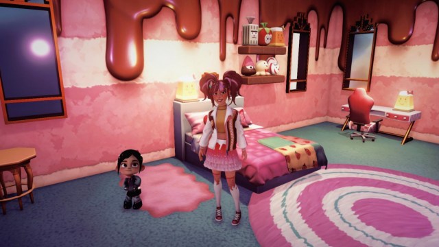 The player standing next to Vanellope in her candy themed house.