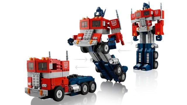 The LEGO Optimus Prime model, showing a transformation into a truck.