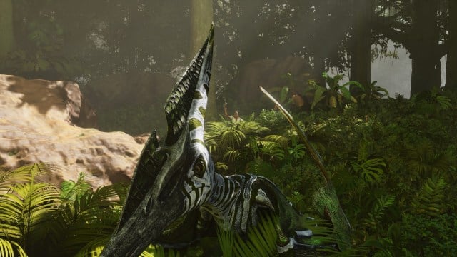 A giant green Pteranodon in Ark: Survival Ascended.