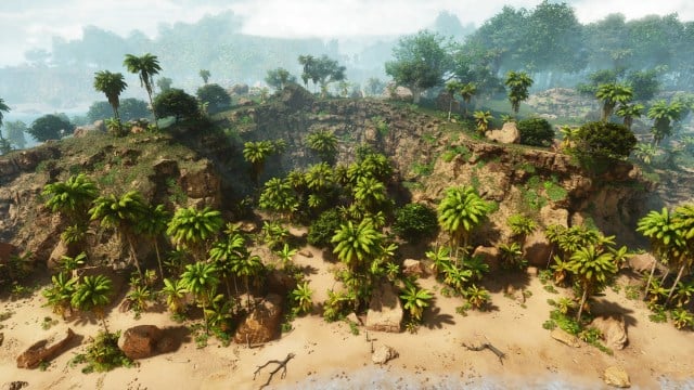A sheltered location off the beach shown in an Ark: Survival Ascended screenshot.