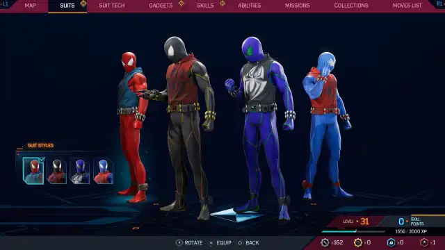 Spider-Man 2 Scarlet Spider attire with three other variants
