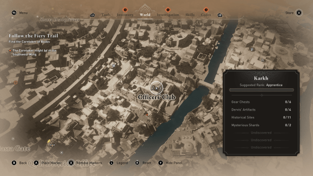 Image of the map in Assassin's Creed Mirage showing the location of the Solve This Quickly Enigma.