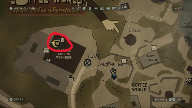 A map with the Kalevala Workshop Break Room circled