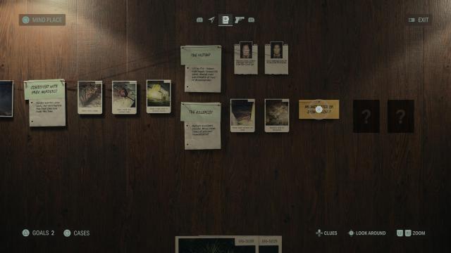 alan Wake 2 case board showing images connected with string