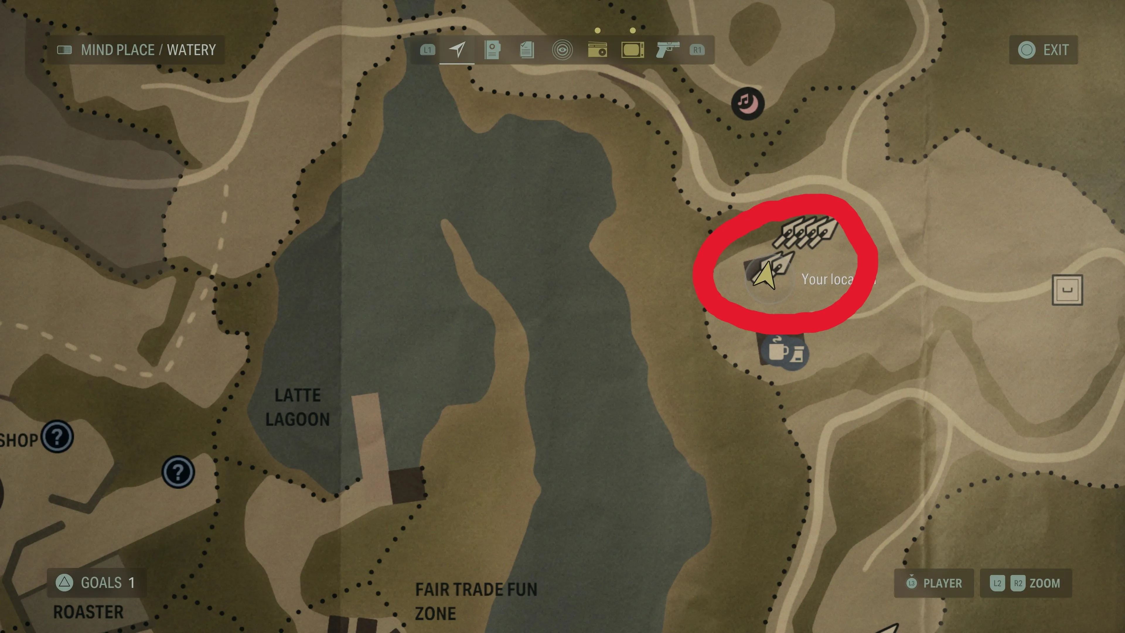 Crossbow Cultish Stash location circled on map