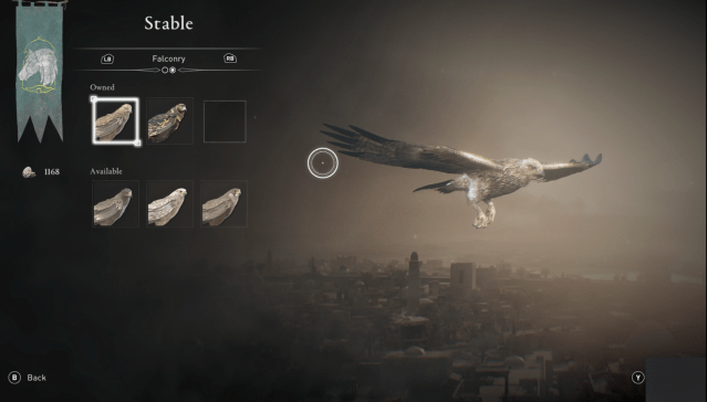 Eagle customization screen in Assassin's Creed Mirage. 