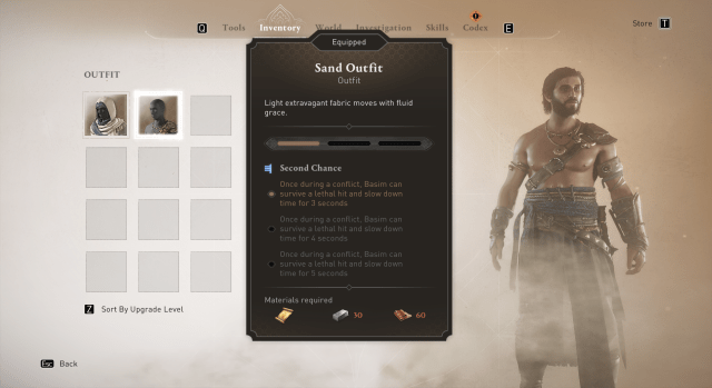 A screenshot of the Sand outfit in Assassins' Creed Mirage. 