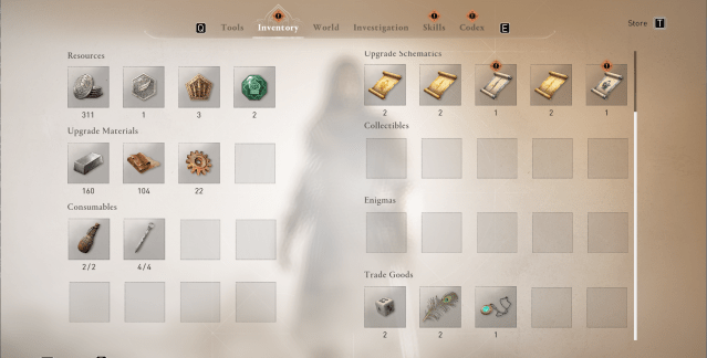 Screenshot of Assassin's Creed Mirage Bag menu.