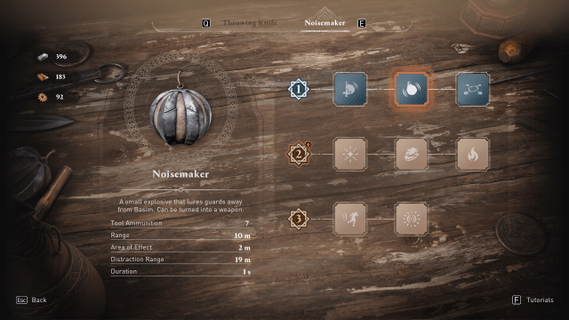 A screenshot of the Noisemaker Enhancement menu in Assassin's Creed Mirage.