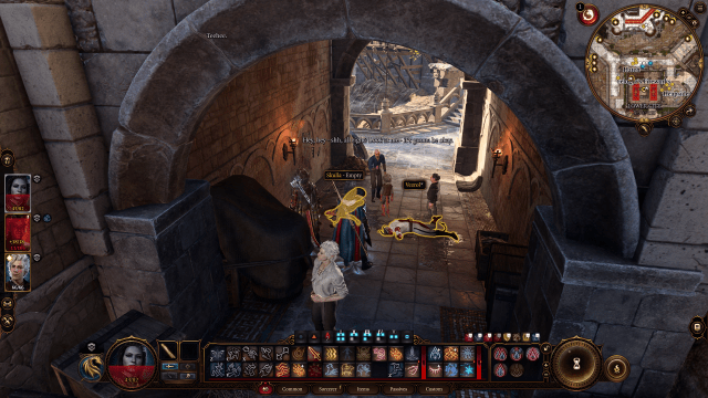 Displays Fevrokis, Phelgro, and Hari underneath an underpass in Baldur's Gate 3.