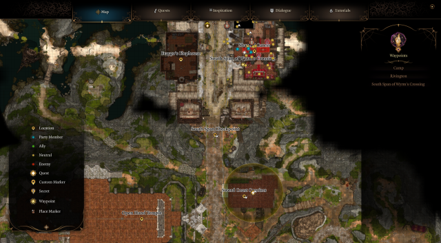 image displays the map of Wyrm's Crossing in Baldur's Gate 3.
