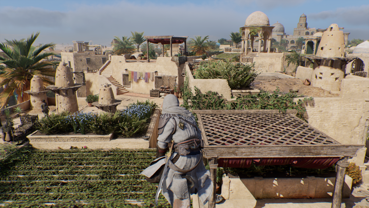 Image of a man in a white robe overlooking the city .