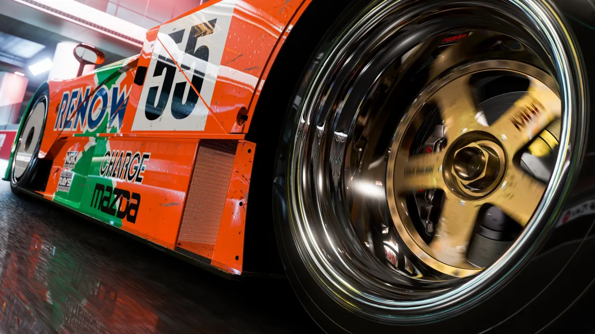 A close-up image of a car tire in Forza Motorsport.