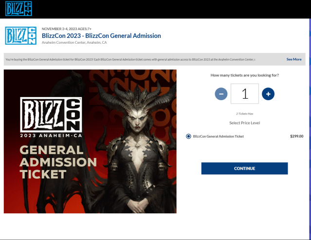 Blizzard page showing you can still buy BlizzCon tickets