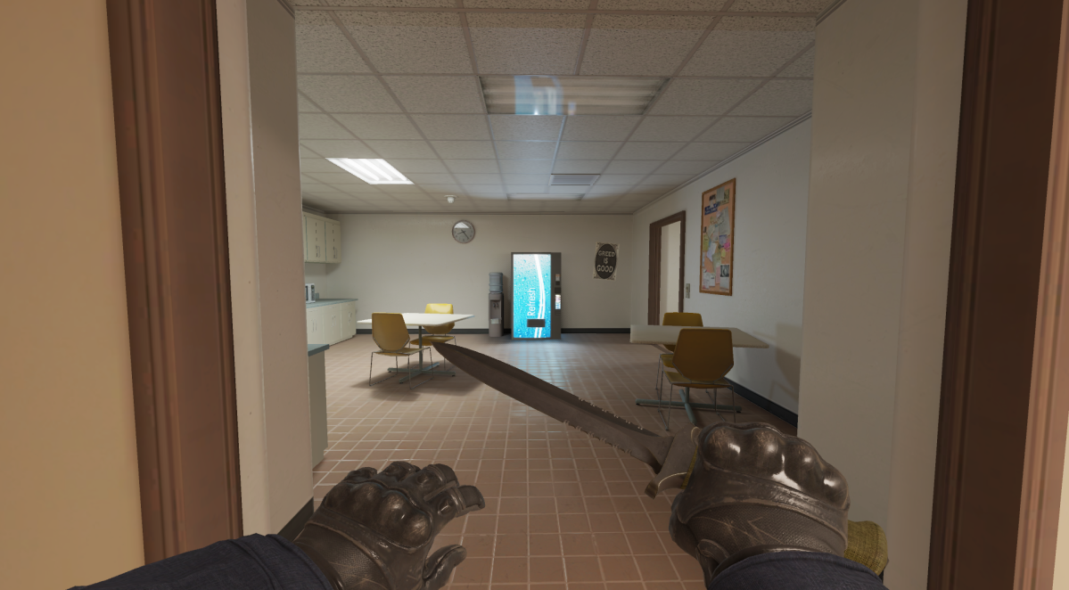 Screenshot taken of blue vending machine in CS2 map de_office.