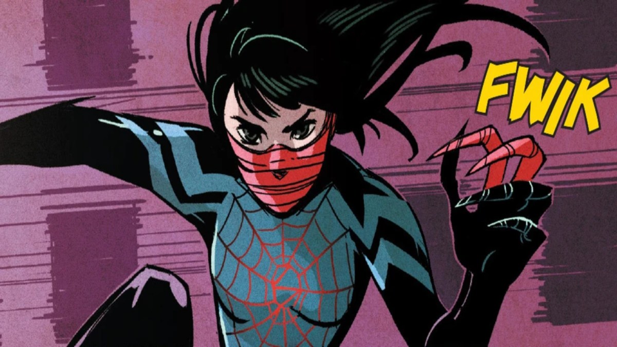 Cindy Moon, aka Silk, showing her claws in a Marvel comic.