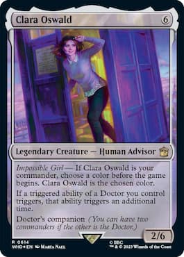 Image of Clara exiting The TARDIS through MTG Clara Oswald Doctor Who Commander Precon Paradox Power