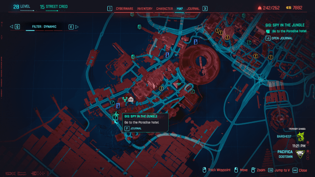 the map icon for the gig Spy in the Jungle in Cyberpunk 2077 Phantom Liberty.