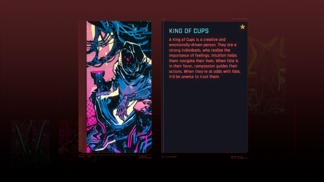 the Archive description and picture for the King of Cups Tarot Card in Cyberpunk 2077.