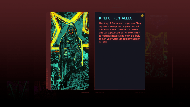 the Archive description and picture for the King of Pentacles Tarot Card in Cyberpunk 2077.