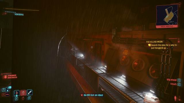 The rainy roof of NCX in The Killing Moon (Cyberpunk 2077).