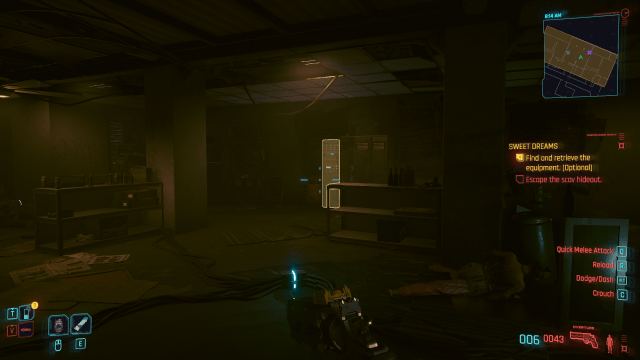 The locker containing V's gear highlighted in a scav den during the job Sweet Dreams (Cyberpunk 2077).