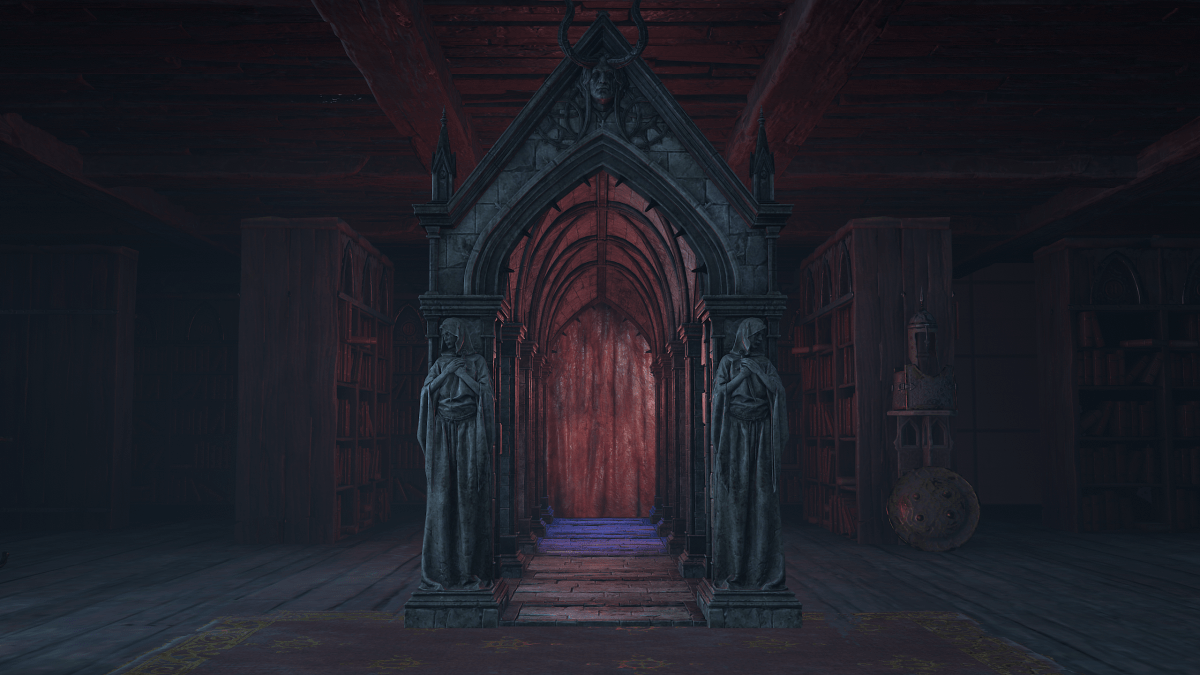 A screenshot of a red doorway in Diablo 4