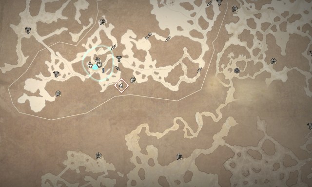 A screenshot of the map in Diablo 4 showing the location of a Silent Chest.