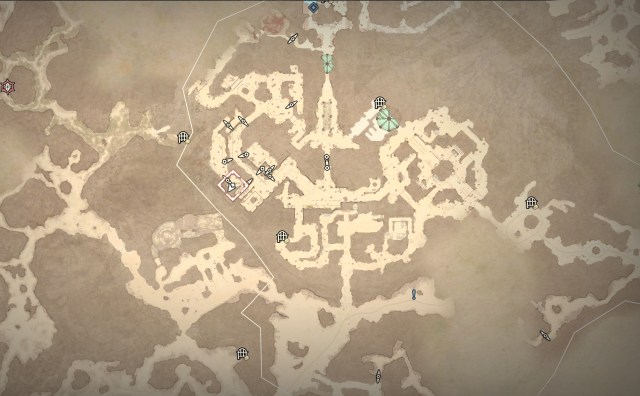 A screenshot of the map in Diablo 4 showing the location of a Silent Chest.