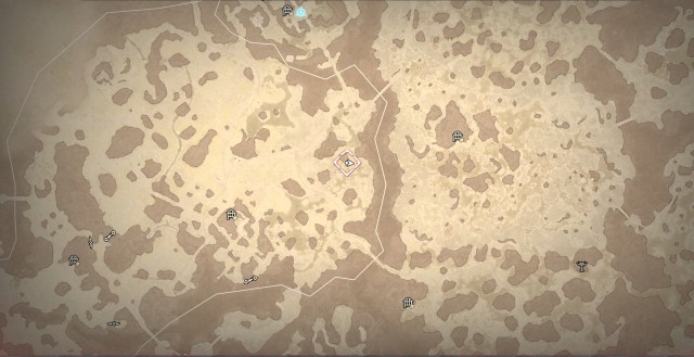 A screenshot of the map in Diablo 4 showing the location of a Silent Chest.