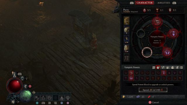 The Vampiric Powers inventory tab