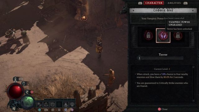 Unlocking a new Vampiric Power menu in Diablo 2