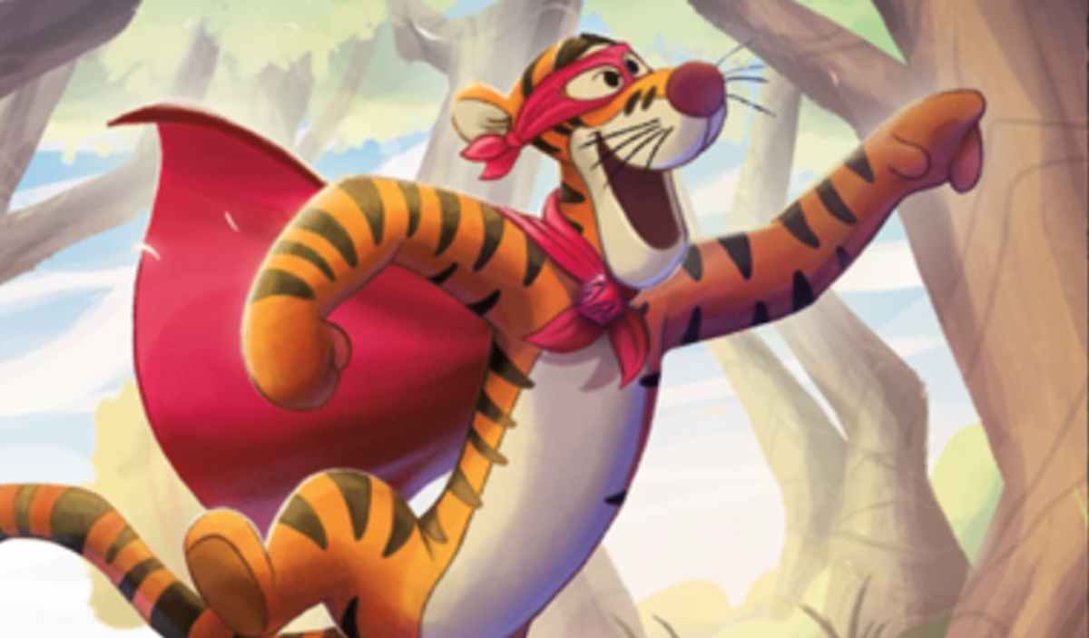 Image of Tigger standing on a rock in forest with bandana calling others to action through Disney Lorcana Rise of the Floodborn Tigger One of a Kind