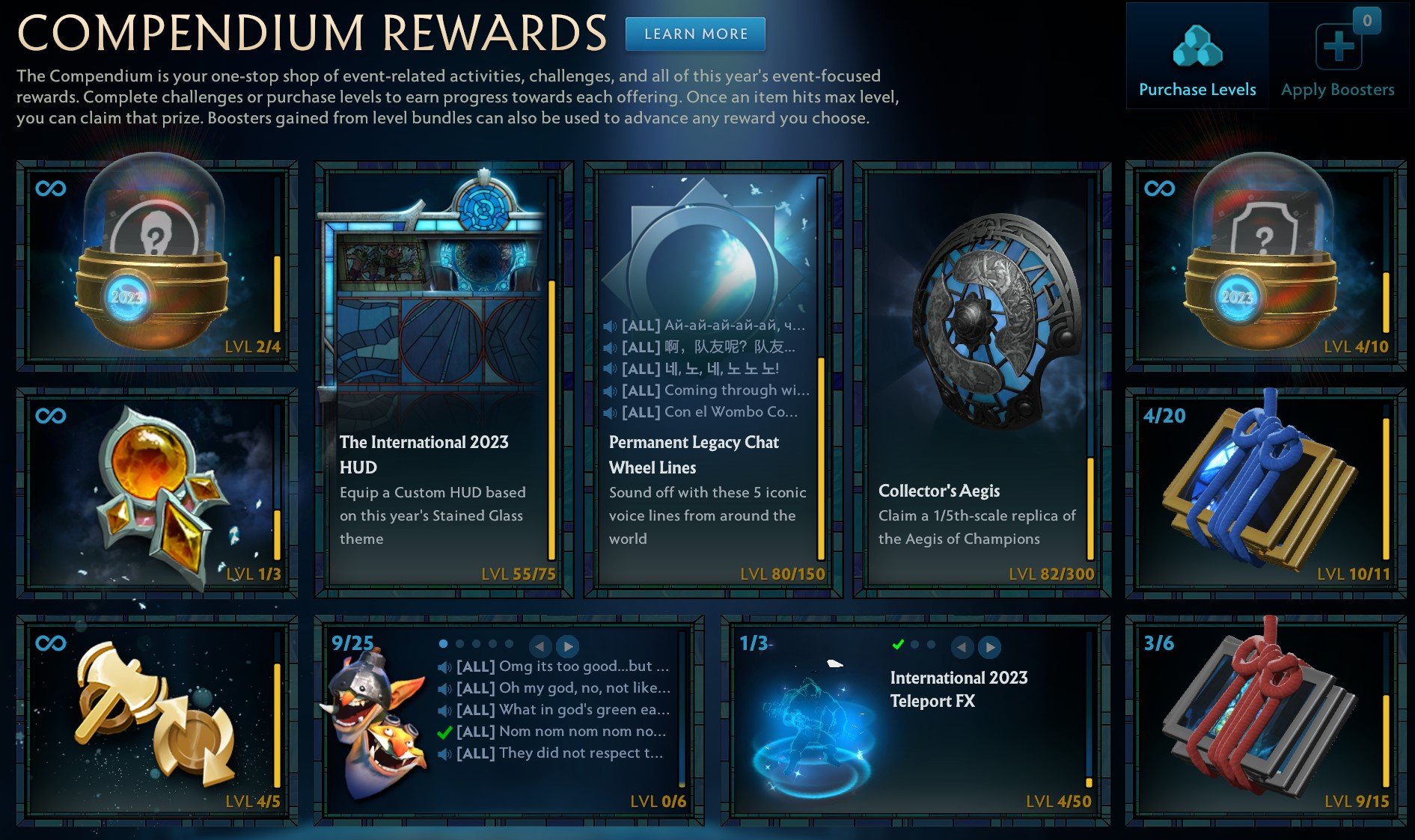 A screenshot of the TI12 Compendium rewards.