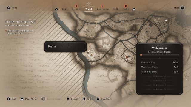 Image of a map in Assassin's Creed Mirage showing the deep wilderness of ancient Baghdad.