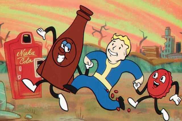 Fallout walks with a Nuka-Cola bottle.