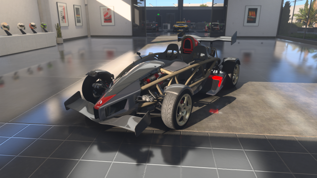 The 2013 Ariel Atom 500 V8 shown in a garage in Forza Motorsport.