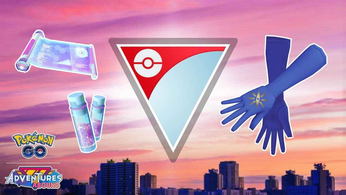 An assortment of rewards with the Pokemon League logo in the center of the image.