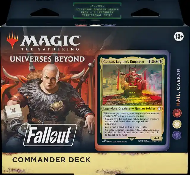 Image of Caesar on makeshift throne for cover of MTG Fallout Commander box