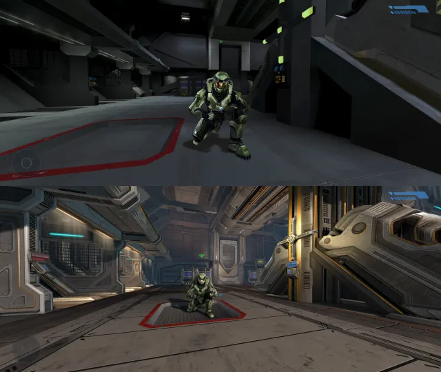 A comparison of the upgraded and classic graphics of Halo: Combat Evolved Anniversary