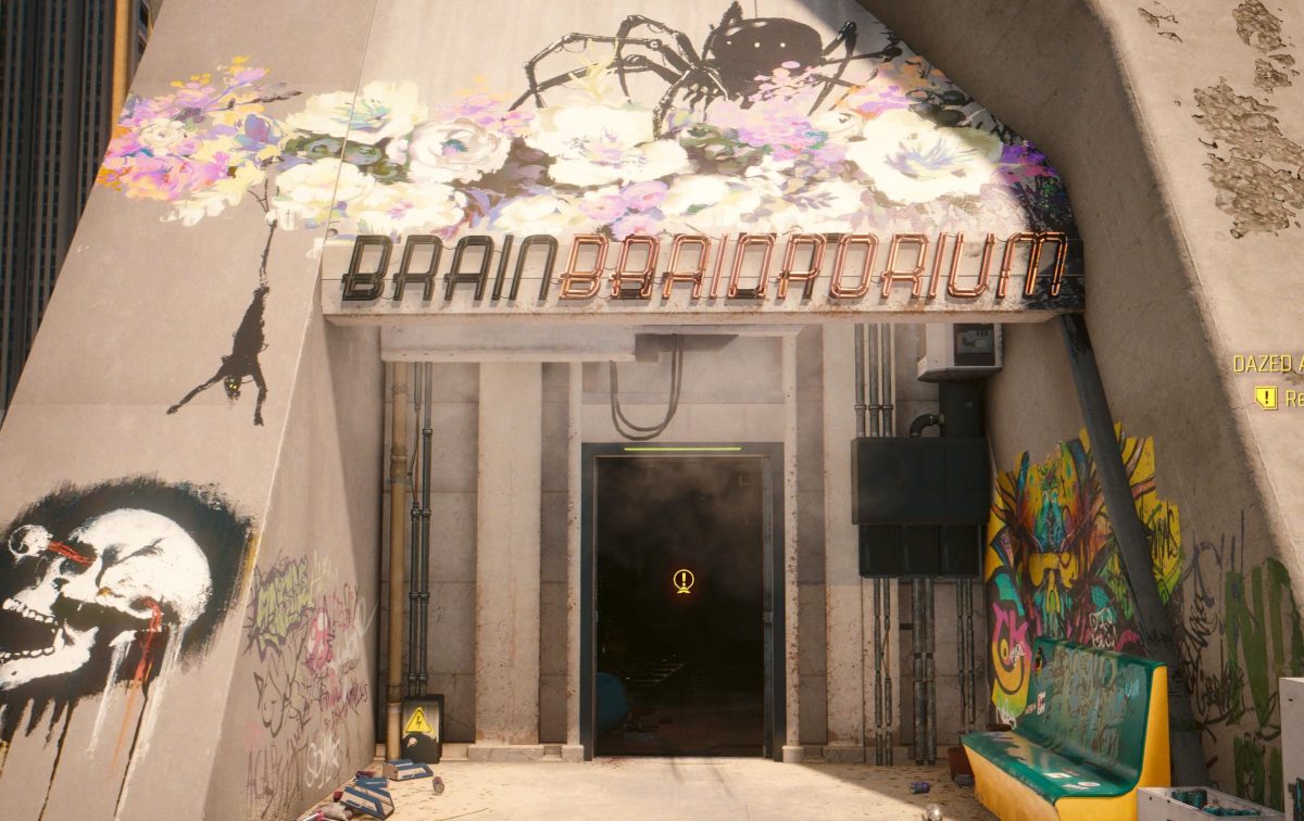 An in game screenshot of the BD store from the game Cyberpunk 2077.