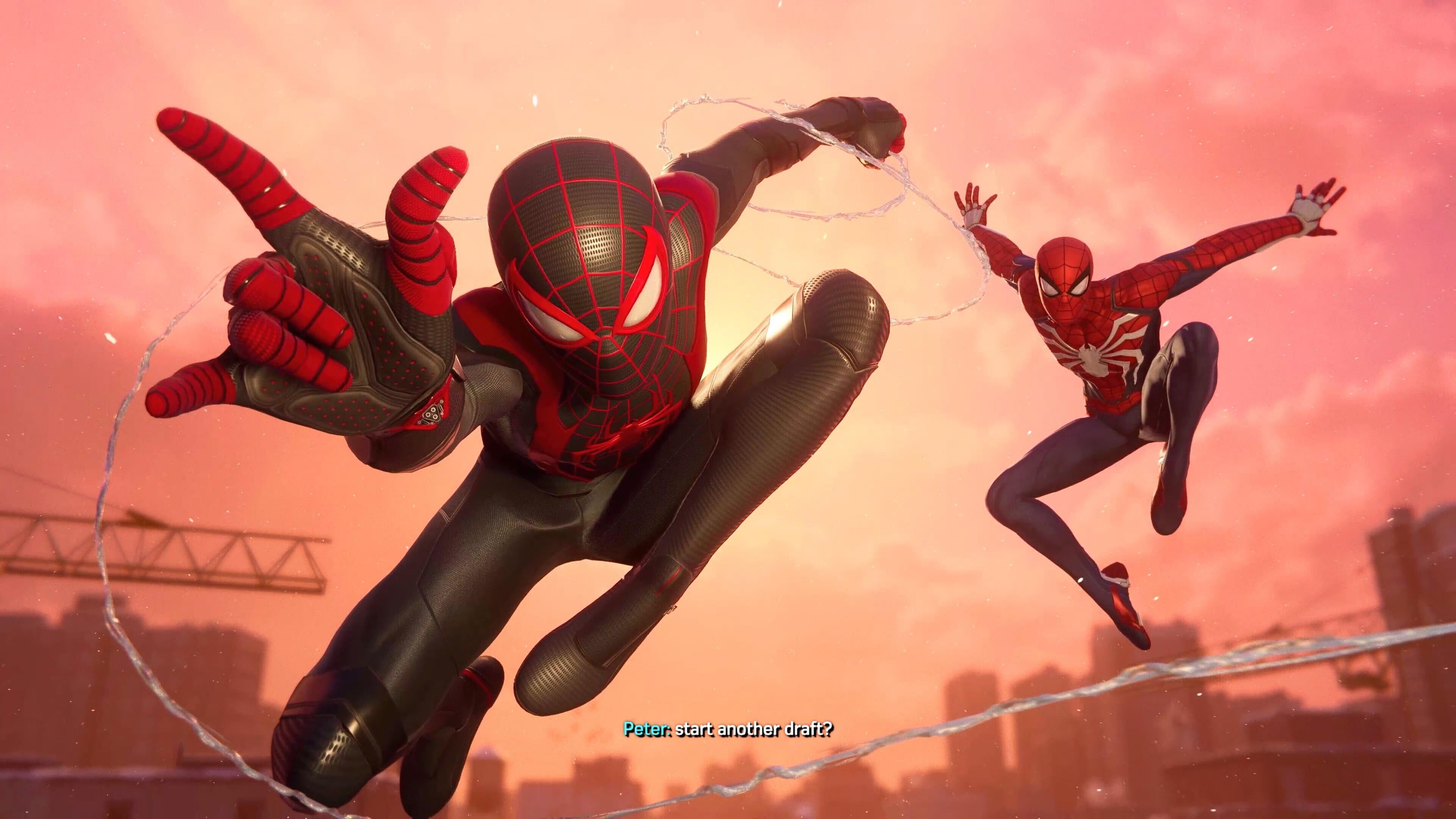 Miles and Peter swinging through New York in Spider-Man 2's intro.