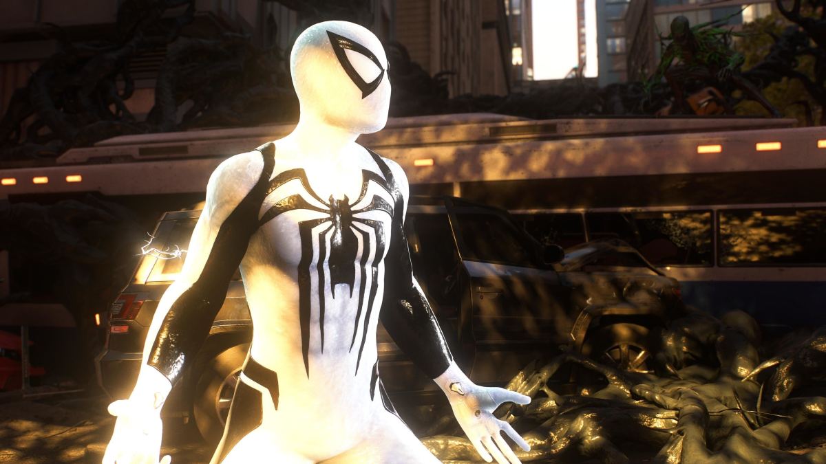 Peter Parker wearing the Anti-Venom costume in Spider-Man 2.