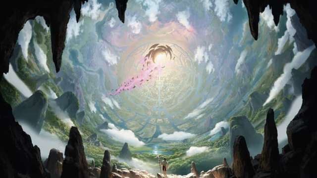 Core of Ixalan in MTG. It's art shows a bright object floating in a deep cave