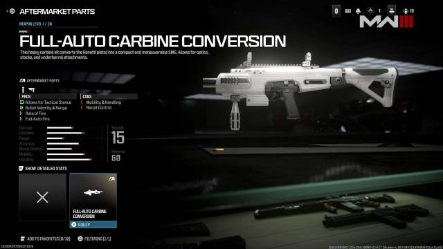 A screenshot of MW3's Conversion Kits in Aftermarket Parts.