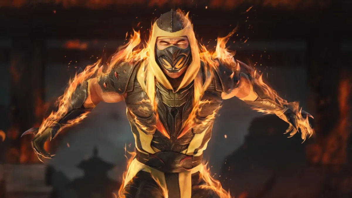 Scorpion on fire and posing menacingly