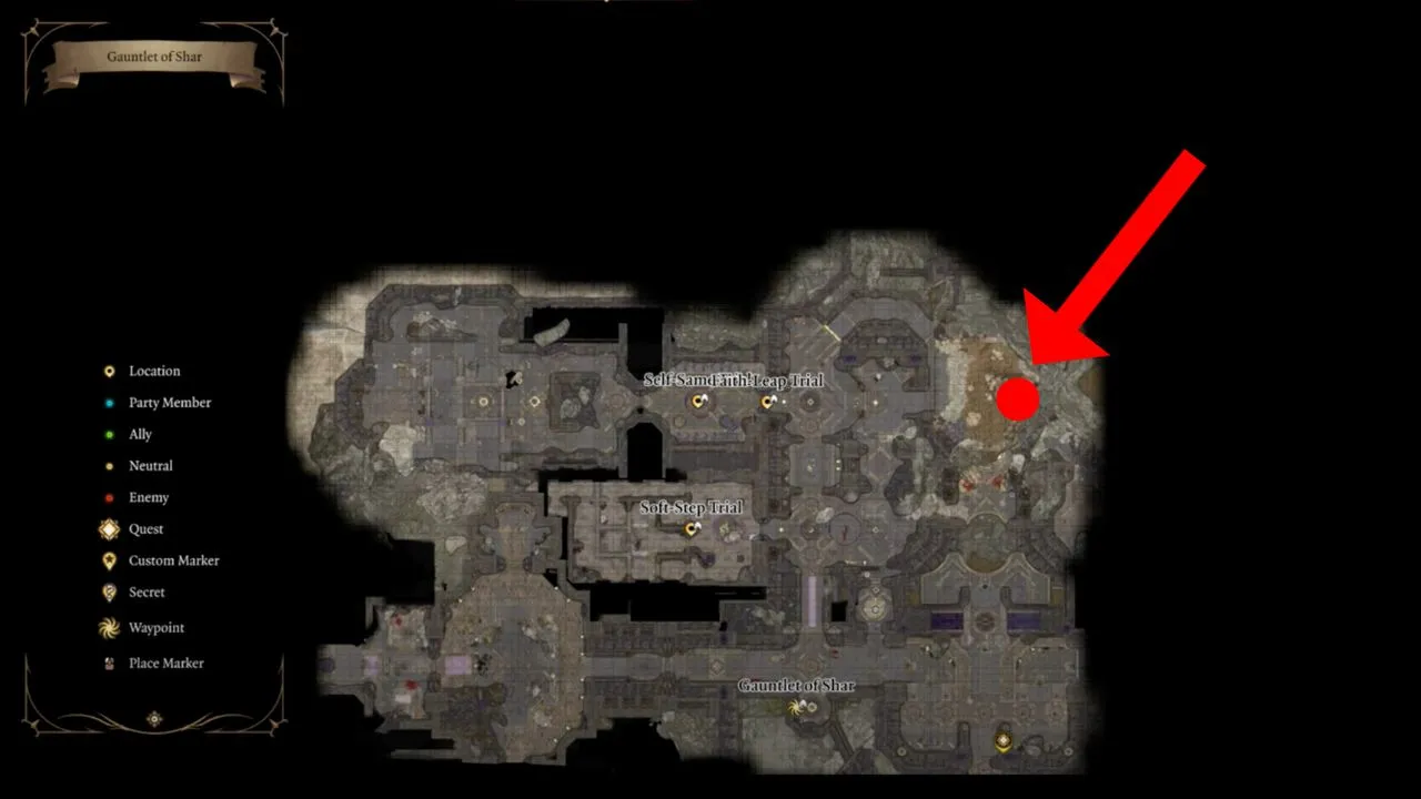 Red circle and arrow pointing to the location of the One Becomes Many and a Broken Effigy book in BG3