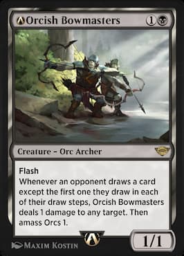 Image of orcs with bows through Orcish Bowmasters Alchemy MTG Arena